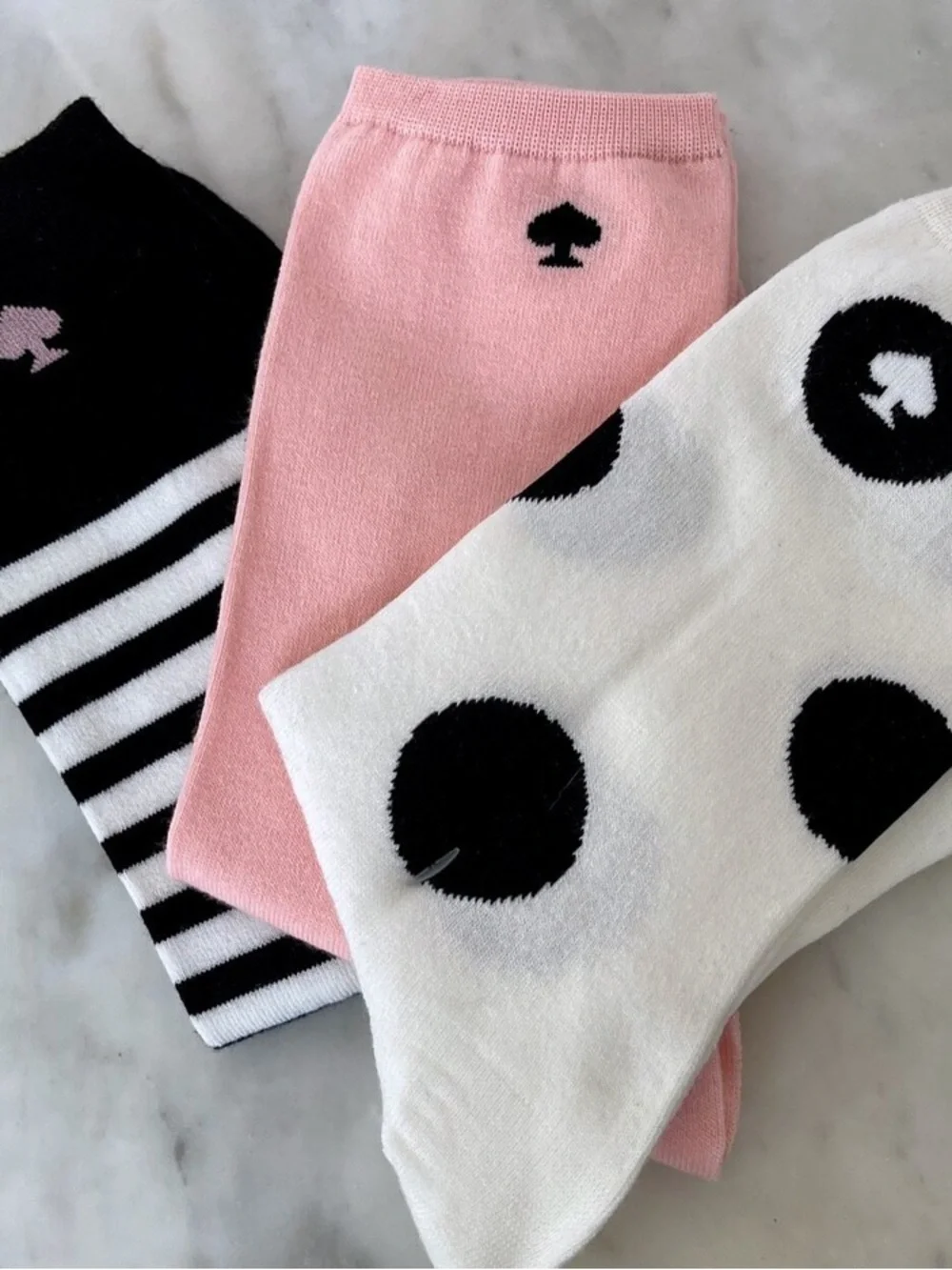 kate spade ♠️ Cute Crew Set of 3 Socks in pink/white/black/striped combo ♠️